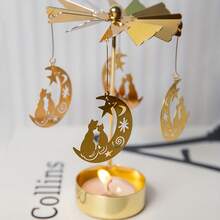 1 件旋转木马金色热旋转蜡烛台装饰转移风车创意万圣节圣诞礼物旋转烛台，金色旋转烛台套装适用于浪漫婚礼、圣诞派对、家庭餐桌装饰、节日礼物 - 金色 - 查看 14