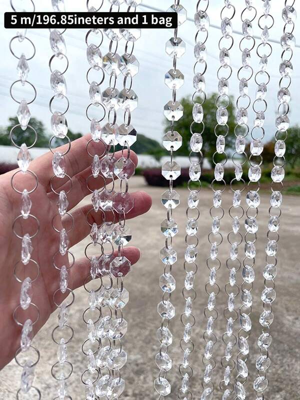 1 Piece 5m Clear Crystal Wind Chime Octagonal Beaded Chandelier Decoration Door Curtain Decoration Hanging Props For Wedding, Party, Room, Living Room Decoration; Wall Curtains; Exterior Decoration.