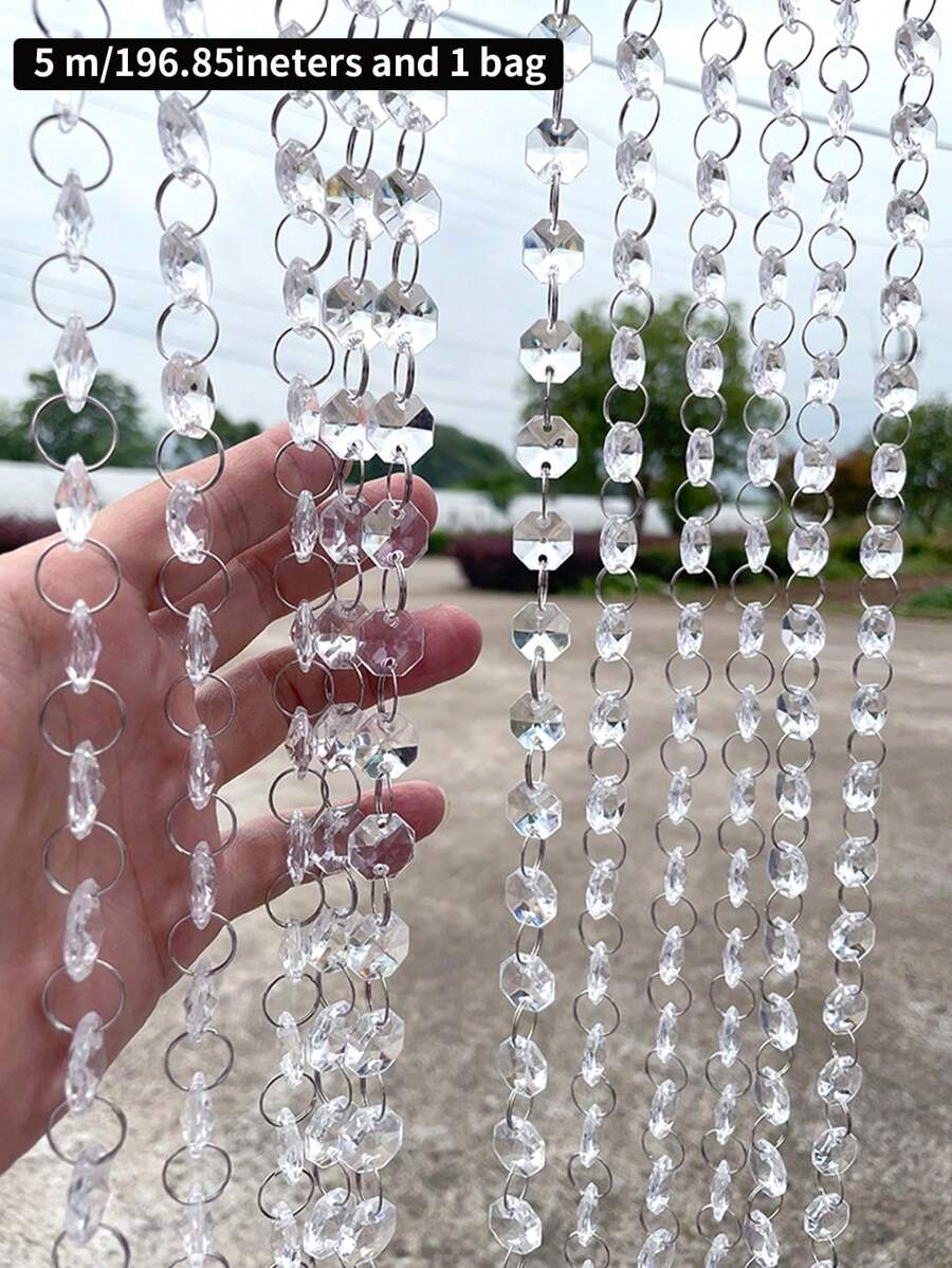 1 Stück 5m klare Kristall Windspiele oktagonale Perlen Kronleuchter Dekoration Türvorhang Deko zum Aufhängen für Hochzeit, Party, Zimmer, Wohnzimmer Deko; Wandvorhänge; Außendekoration.