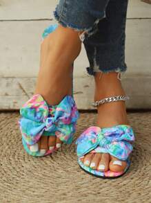 Colorful Floral Flat Sandals, Sexy Party Slippers With Butterfly Decor, Bohemian Style Holiday Beach Sandals, Elegant Resort Beach Boho Chic, Cute Wedding Commute Lolita Style , Fabric Bow Spring Summer Autumn Beach Wedding Party Outdoor