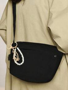 Advanced Texture Rhinestone Studded Winged Three-Dimensional Decoration,Advanced Elegant Golden Pearl Letter Keychain, Letters A-Z Three-Dimensional Pendant, Elegant Pearl Chain Flash Diamond (Removable According To Personal Preference) Fashion Alloy Keychain Ring, Earphone Pendant, Backpack Charm Car Keychain - Multicolor - View 6