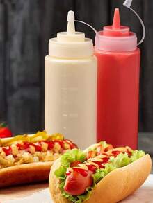 1/2/3pcs Condiment Squeeze Bottle, Plastic Lid And Measuring Rotary Squeeze Bottle, Container Dispenser Ketchup Mustard Barbecue Sauce Salad Dressing Olive Oil, Perfect For Kitchens, Barbecues, Picnics, Camping - Multicolor - View 2