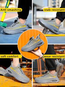 Zapatos de trabajo para hombres con puntera de acero, resistentes al impacto, anti-perforación, resistentes al desgaste, suela antideslizante, cómodos y ligeros, aptos para actividades al aire libre y seguridad