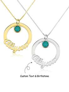 Elegant Customizable Name Necklace For Women, 18K Gold Plated Stainless Steel, Personalized Round Pendant, Suitable For Daily Wear And Gifts, Perfect For Valentine's Day And Christmas - Silver - View 1