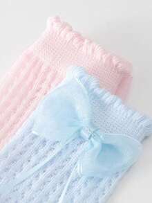 5 Pairs Girls' Mesh Knee High Socks With Bow, Multi-Color, Spring/Summer - Multicolor - View 4