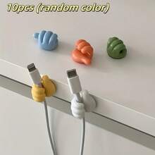 1/5/10pcs Thumb-Shaped Cable Organizer Clips, Suitable For Home, Kitchen And Bedroom. Adopts Adhesive Hook Design, Available In Yellow, Blue, White, Green And Other Colors. Made Of Plastic Material, Ideal For Organizing Charging Cables, Small Accessories And As Cord Fixers, High-Quality Organizer For Desks And Drawers.