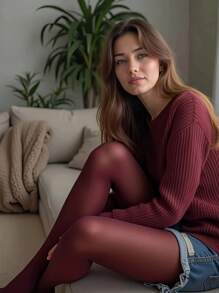 1pc Women's Burgundy Ultra-Thin Fashionable Pantyhose