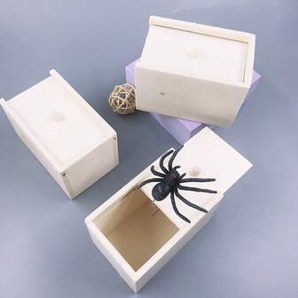 1pc Scare Box With Jumping Spider Funny Spider Gifts Box Halloween Spider Scared Wooden Box Prank Toy Funny Spoof For Halloween