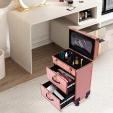 Trolley per il trucco con ruote, grande trolley per cosmetici con serrature, borsa per il trucco con divisori, organizer per cosmetici per trucco e nail art in viaggio, per acconciature.