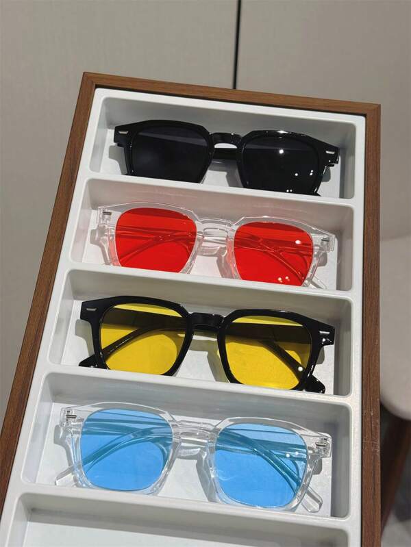 4pcs Square Unisex Fashion Glasses For Casual Outdoor Street Photography Party Beach, Couple Style, Fashion