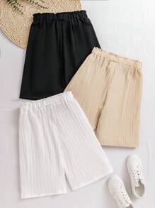 Conjunto de 3 piezas de shorts casuales de unicolor con remaches para adolescentes, verano