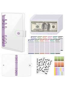 A6 PVC Budget Binder Notebook Cash Envelope System Set, With Zipper Wallet Budget Deposit Bill Organizer - Multicolor - View 5