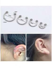 1pc Titanium Steel Hypoallergenic Horseshoe, Double Ball U-Shaped 16G Body Piercing Earrings, Nose Rings, Lip Rings, Versatile Ring With Captive Bead Retainer - steel color - View 15