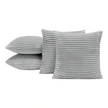 Kit Of 4 Soft Cushion Covers In High Relief Ribbed 45cm X 45cm And 60cm X 30cm With Zipper - Velvet Bariloche - Grey - View 1