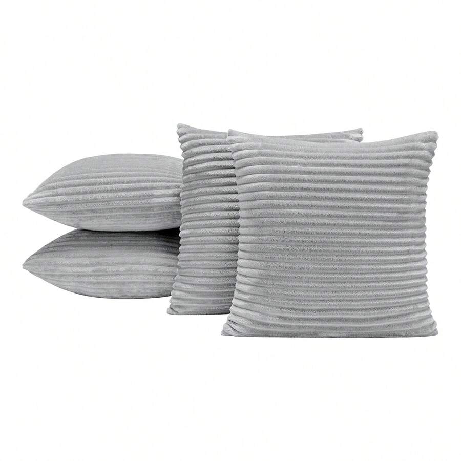 Kit Of 4 Soft Cushion Covers In High Relief Ribbed 45cm X 45cm And 60cm X 30cm With Zipper - Velvet Bariloche - Grey - View 1