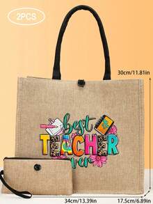 2pcs/Set Handbags, Beach Bags, Gift Bags, Shopping Bags, Homework Bags Sister Handbags, Best Gifts For Family, Relatives, Nurses, Teachers, Sisters, Besties And Classmates, Valentine's Day Gifts, Birthday Gifts, Music Festival Gifts Portable Handbags, Multi-Function Shopping Bags, Large Capacity, Perfect Choice For Party Travel, Suitable For Commuting To Work, School, Beach Vacation, Graduation Gifts, Fashion Items - Khaki - View 3