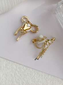 1 Pair Fashionable Butterfly & Faux Pearl Flower Clip-On Earrings, Elegant Design Suitable For Women, High-End Earrings For Daily Wear, Holiday Gifts - Butterfly - View 2