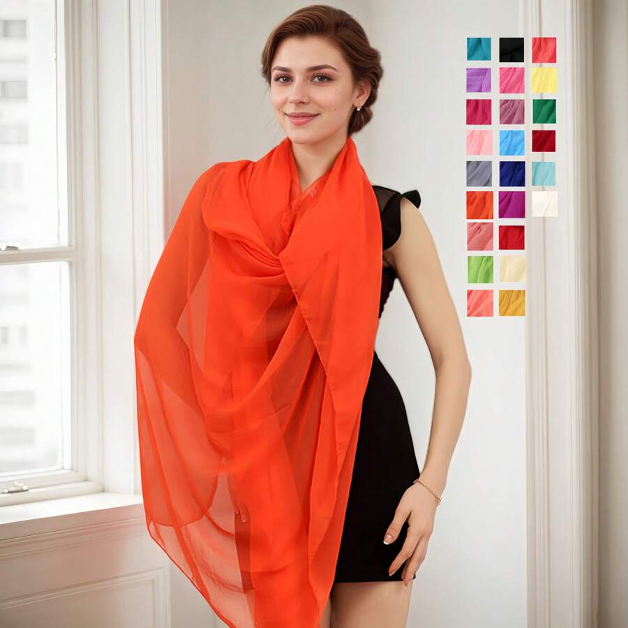 1pc Women Crinkle Chiffon Lightweight & Breathable Scarf, Casual & Versatile Solid Color Shawl, Multifunctional Use As Scarf, Shawl, Head Wrap, Fashion Accessory For Outdoor, Sun Protection, Warmth