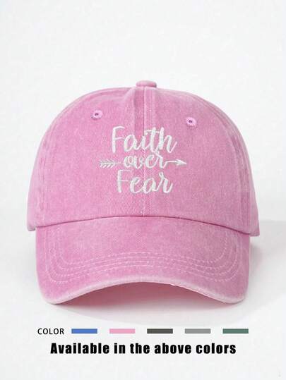 1pc Embroidered "Faith Over Fear" Washed Baseball Cap, Adjustable Outdoor Sun Protection Casual Hat Suitable For Spring/Autumn Travel, Beach, Y2K Style For Youth