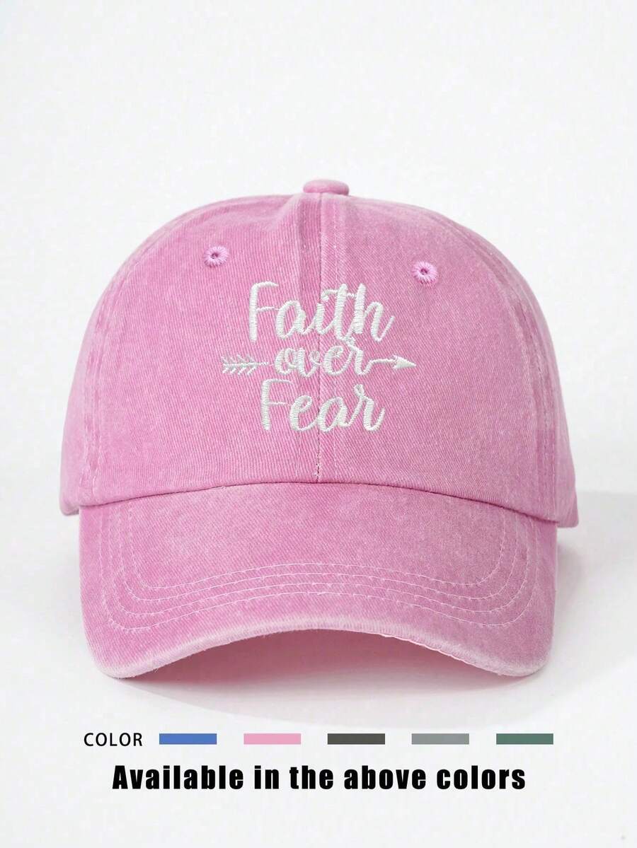 1pc Embroidered "Faith Over Fear" Washed Baseball Cap, Adjustable Outdoor Sun Protection Casual Hat Suitable For Spring/Autumn Travel, Beach, Y2K Style For Youth - Baseball Cap - View 1