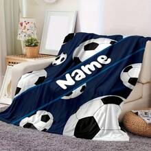 Customizable Football-Themed Flannel Blanket With Name - Perfect For Sofa, Bed, Travel & Office - Soft, Warm & Cozy Digital Print Throw, Multi-Functional, Ornamental, Letter, Stylish, Tidy, Soft, Modern, Colorful, Cute, Adorable, Casual, Custom, Personalized, Unique, Customized, Baby Gifts, Ideal Gifts For Him, Ideal Gifts For Her, Son, Daughter