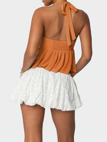 Women Y2K Halter Top Summer Sequin Beaded Crop Tank Tops Sheer Mesh Split Hem Tie Up Backless Sleeveless Cami Deep V Neck Open Back Vest Tops Slim Fit Floral Embroidery Shirts Sexy Going Out Coquette Tops Club Streetwear Fairy Grunge Aesthetic Clothes Outfit - 橘色 - 查看 5