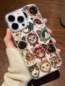 1pc Transparent TPU Full Body Cat Pattern Anti-Fall Anti-Fingerprint Phone Case Compatible With IPhone 11 12 13 14 15 16 - Multicolor - View 1