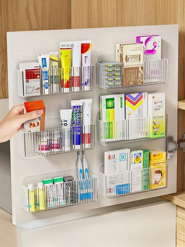 1 Stück platzsparender an der Wand montierter Organizer - ohne Bohren, transparente Aufbewahrungsbox für Haushalts- und Studentenwohnheim Erste-Hilfe-Kits, Körbe, Kästen und Behälter für Haushaltsorganisation, Badezimmer Kosmetikaufbewahrung