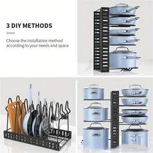 1pc Multi Layer Folding Sitting Pot Lid Rack, Multifunctional Double-Sided Pot Rack, Kitchen Small Tool - Multicolor - View 3