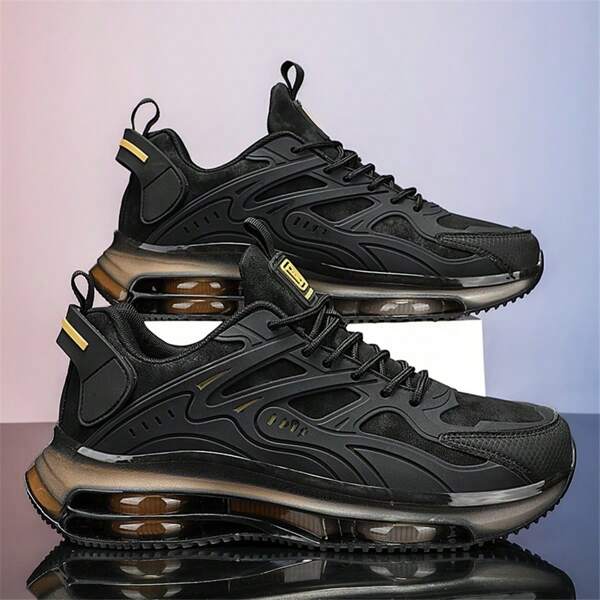 Zapatos para correr para hombres, nuevos zapatos deportivos de unicolor con aumento de altura, livianos, con amortiguación de impactos y cojín de aire, suela gruesa para uso casual y deportivo, adecuados para todas las estaciones, zapatos deportivos livianos con cojín de aire para hombres - cómodos y transpirables, con amortiguación de impactos, aptos para actividades al aire libre
