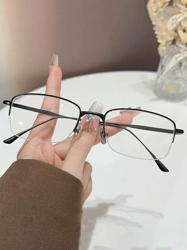 Óculos Leves de Meio Aro Bloqueadores de Luz Azul Anti Fadiga para Homens e Mulheres, Lentes de PC Sem Receita, Moda, Design Retangular, Material em Aço Inoxidável, Adequado para Várias Ocasiões, Com Estojo Incluso