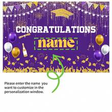 Pancarta personalizable de fondo de graduación 2025 en púrpura y oro con el texto "Clase de 2025" y "¡Felicitaciones, lo lograste!" Tema de fiesta personalizable con nombre y decoración perfecta para la fiesta de graduación 2025 - Blanco - Ver 2
