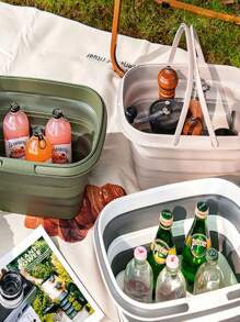 [Nueva idea de picnic al aire libre] 2 opciones de color, cesta de compras/cubo de lavandería plegable de alta calidad, adecuado para almacenamiento y organización: impermeable, aislado, ideal para picnic, comestibles y talla grande, artículo de picnic imprescindible | Diseño moderno con asa | Cesta plegable, cesta de picnic de gran capacidad, cesta de picnic y camping portátil, estilo moderno, plástico, enfriador aislado con asa, cubo plegable de picnic de gran capacidad, cesta portátil de mano cómoda para picnic de primavera al aire libre