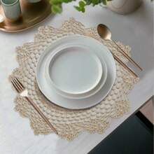Jogos americanos de crochê feitos à mão, Porta-copos de renda boêmios redondos, Jogos de mesa de renda de 10/14 polegadas, Toalhas de mesa de renda floral vintage, Fácil de lavar para decoração de casamento, Pratos, Acessórios para casa DIY, Melhor presente, Apanhador de sonhos, Opção bege/branco