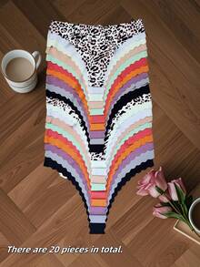 A Set Of 20 Pieces, A Combination Of Leopard Print And Solid Colors. Comfortable, Breathable And Seamless Women's Thong Underwear. They Are Opaque, Can Be Hand-Washed, And There Are A Variety Of Colors To Choose From. - Nhiều màu - Xem 2