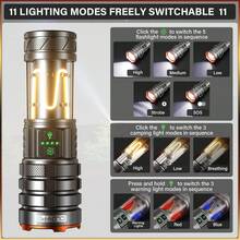 Super Bright LED Outdoor Camping Hiking Flashlight With Powerful Focused Light Source, 5 Adjustable Beams, USB Rechargeable Cell Phone, Smart Power Display, Telescopic Zoom, Perfect For Emergencies, Hiking, Camping And Outdoor Adventures. - 灰色 - 查看 6