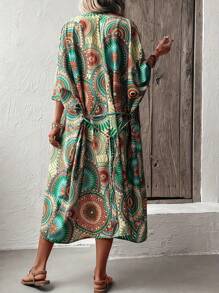 Women's Bohemian Vacation Casual/Long Allover Print Cover Up, Lightweight Allover Print Shawl Wrap Sunscreen Coat, Women Beach Cover Up With Belt, Ideal For Spring/Summer/Autumn