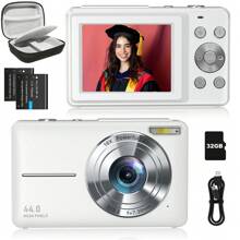 Digital Camera+Carrying & Protective Case Set, FHD 1080P 44MP Digital Point And Shoot Camera With 2 Rechargeable Batteries,32GB Memory Card+Carrying & Protective Case,Compact Small Camera For Boys Girls Beginners