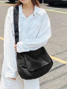 Retro Y2K Hobo Style Large Capacity Canvas Crossbody Bag, Durable Messenger Bag Suitable For School, Business, Outdoor, Party, Gift Sling Bag Fashion Men's Bags - Black - View 4