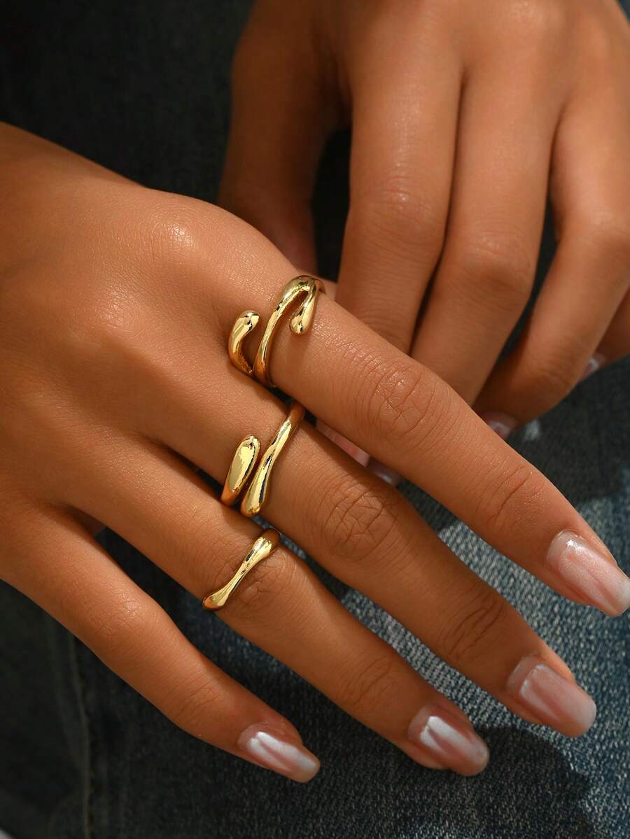 3pcs Wavy Circle Ring Set, Minimalist Design Criss-Cross Coil Smooth Rings, Versatile Rings Suitable For Women For Dating, Meetings, Social Events, Parties