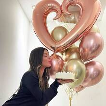 1pc 42-Inch Rose Gold Hooked Heart Shaped Balloon, Party Decoration Balloon, Large Creative Heart Balloon For Birthday, Graduation, Wedding Decor - Multicolor - View 5