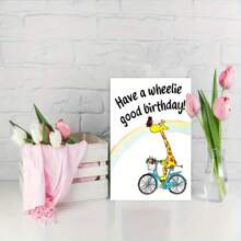 1 cartão de aniversário de girafa com envelope, design "Tenha um bom aniversário em Wheelie" com arco-íris e flores, perfeito para família, amigos, colegas e vizinhos, adequado para qualquer ocasião de aniversário, decoração de girafa