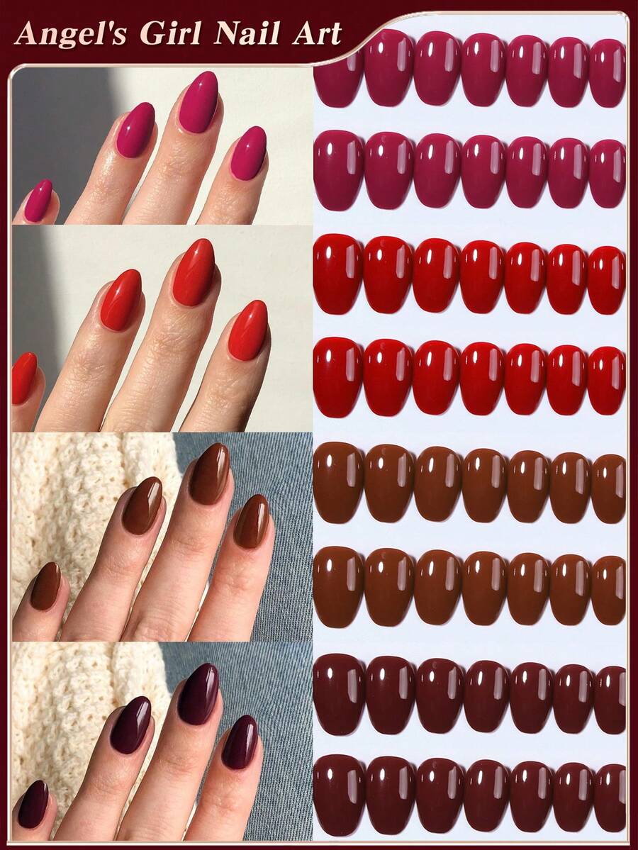 96 buah (4 Warna Campuran) Stiker Kuku Oval Pendek Merah, Stiker Kuku Akrilik Pendek, Kuku Palsu Matte Full Coverage, Termasuk 1 Lem Gel dan 1 Kikir Kuku, Dengan Kotak Penyimpanan, Cocok untuk Kehidupan Sehari-hari dan Pesta Wanita dan Anak Perempuan - MultiWarna - View 1