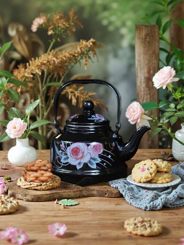1pc Modern Nordic Style Vintage Floral Pattern Stove Kettle, Multi-Function High Temperature Resistant, Durable Iron, Hand-Operated, Reusable, Ideal For Home Decor, Family Gatherings, Birthday Parties, Festivals, Outdoor Picnics, Camping - Ramadan, Christmas, New Year, Spring Festival, Hiking Day