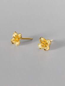 2pcs 925 Sterling Silver 4-Petal Flower Stud Earrings, Delicate Minimalist Sakura Earrings, Suitable For Women Daily Wear - Flower Earrings - View 1