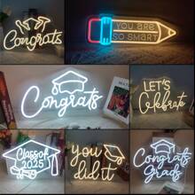 1pc Neon Sign Style Decorative Light With USB Port, Multicolor Lighting, Suitable For Classroom, School, Dorm, Party, Room Decor - Graduation Season