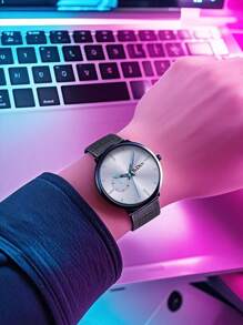 BIDEN Reloj de cuarzo para hombres BIDEN, correa de malla de acero inoxidable ultrafina, estilo de negocios casual, adecuado para uso diario, regalo para vacaciones y cumpleaños
