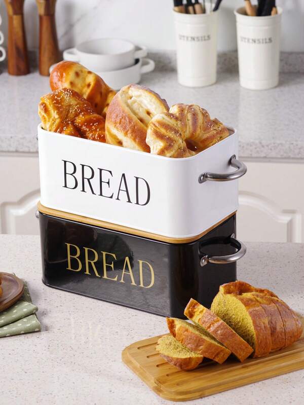 NYKAINMAN Bamboo Lid Bread Box: Metal Material, Rectangular, Ventilation Holes, Reusable, Suitable For Kitchen Storage