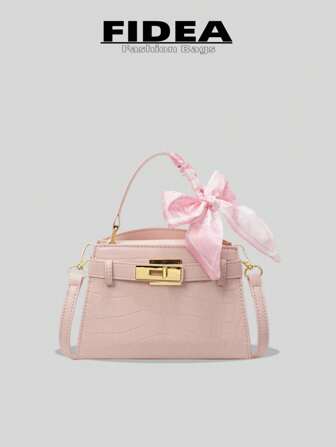 New Fashion Women's Tote Bag, Solid Color Minimalist Crocodile Embossed High-End Stylish Bag With Scarf, Elegant For Dates, Shopping, Versatile Shoulder Bag