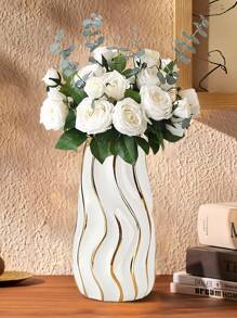 Gold Ceramic Flower Vase, Light Luxury Home Accent For Modern Living Room, Summer Refresh & Mother's Day Gift
